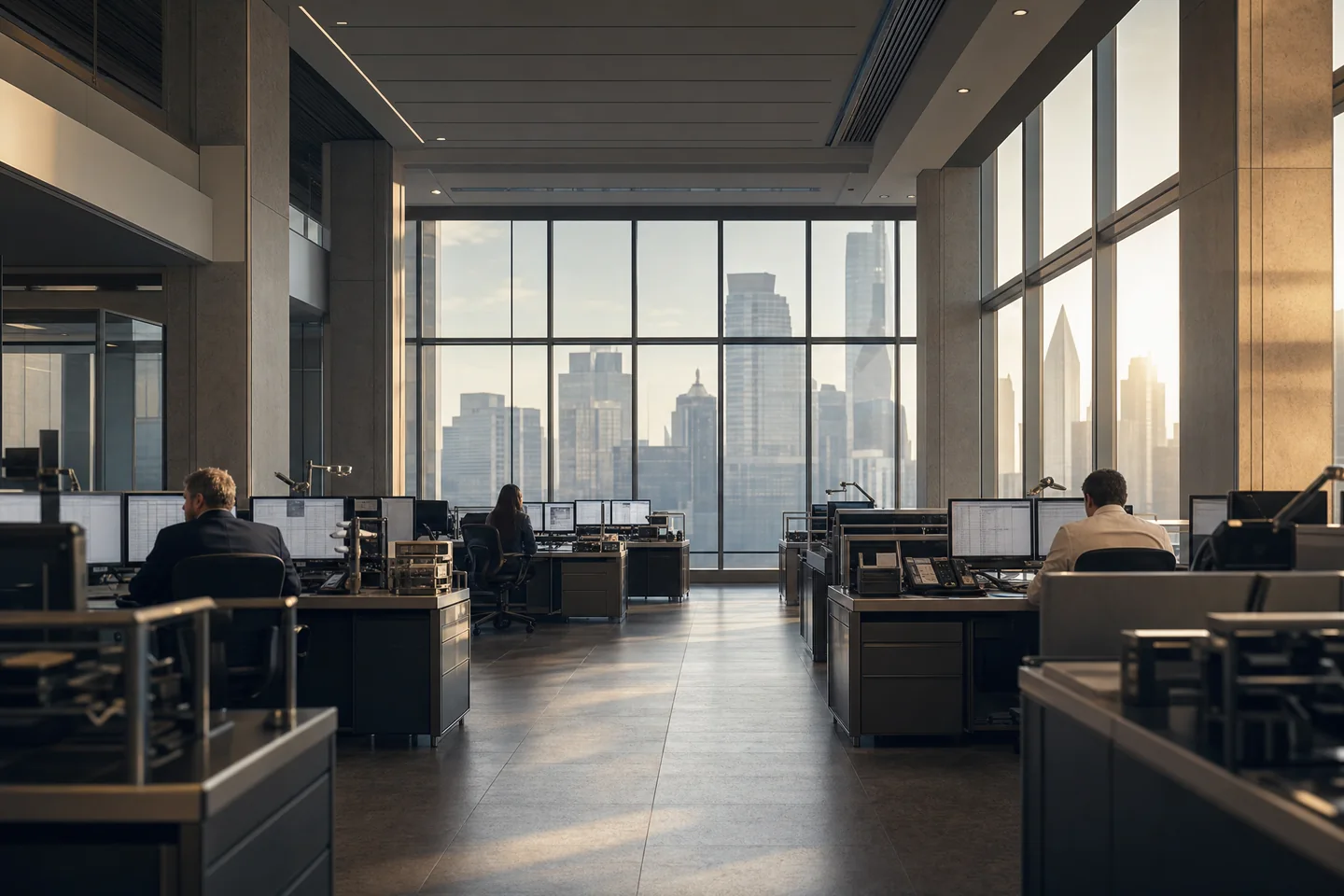 A market operations floor overlooking the city